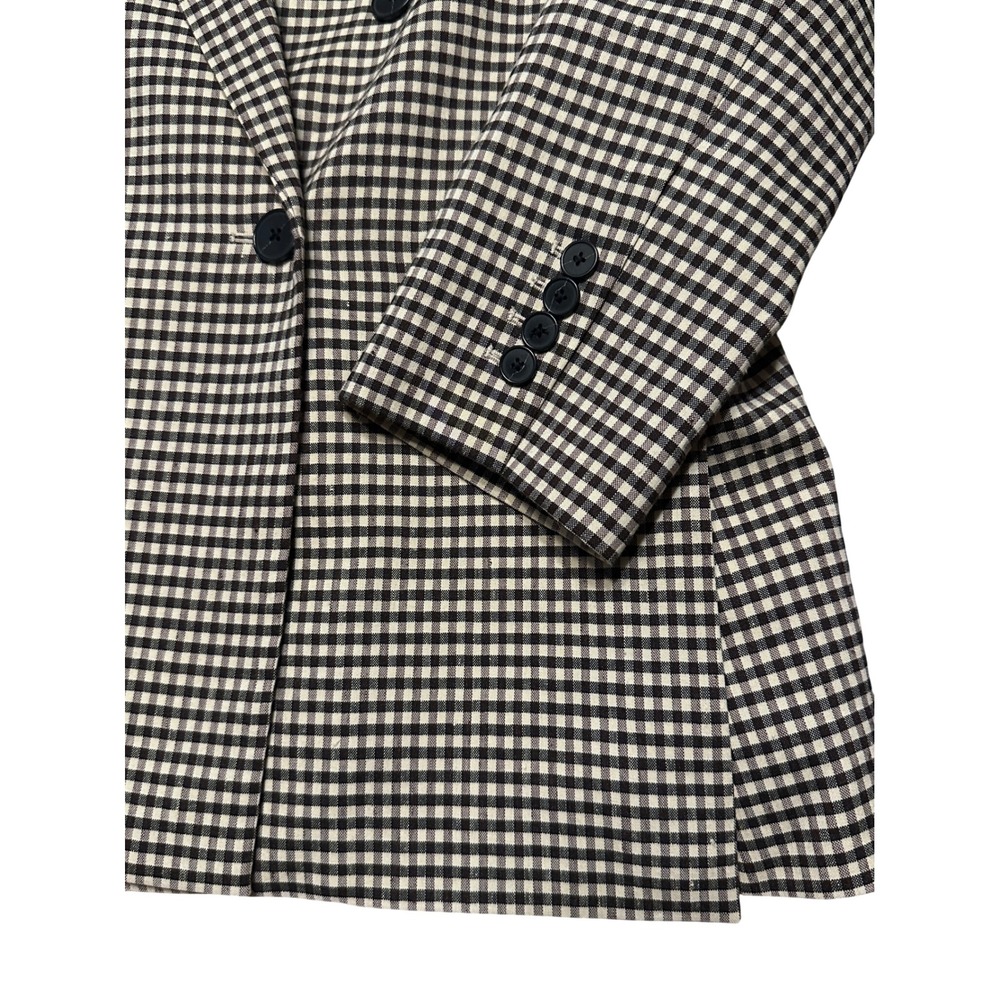 NWOT Rebecca Taylor Gingham Double Breasted Linen Blend Blazer Brown/Cream Sz 10 - Picture 3 of 10